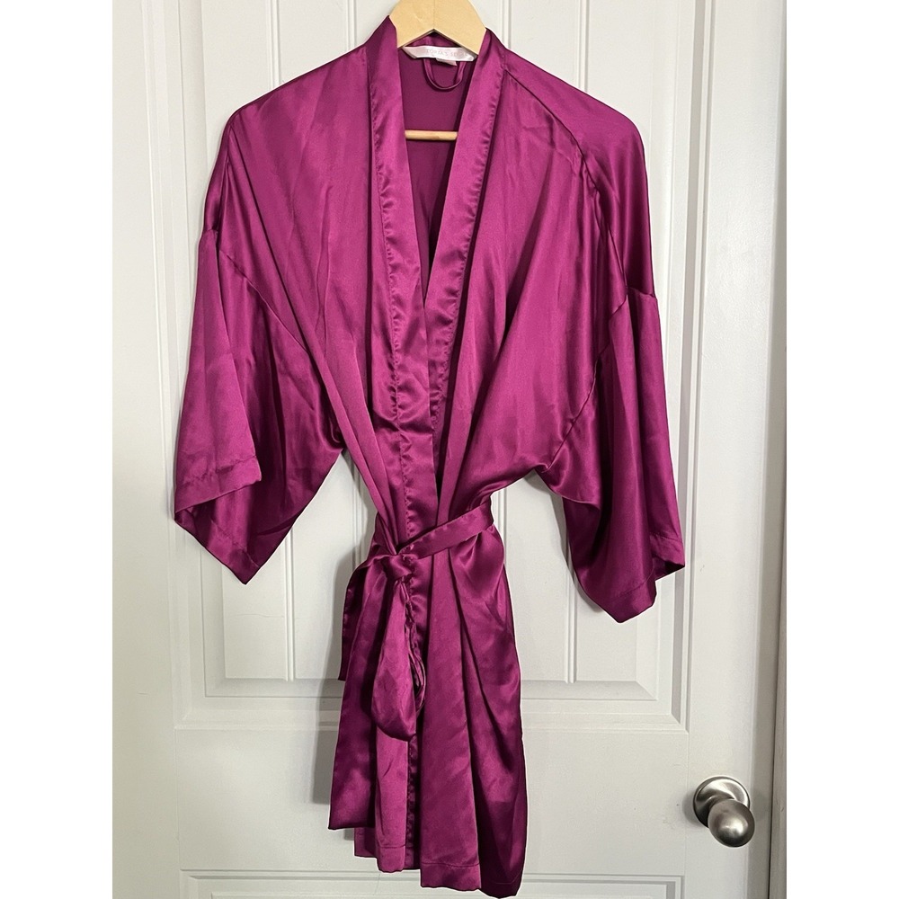 Victoria's Secret Orchid Satin Robe Women's One Size Tie Belt Full Sleeve 766